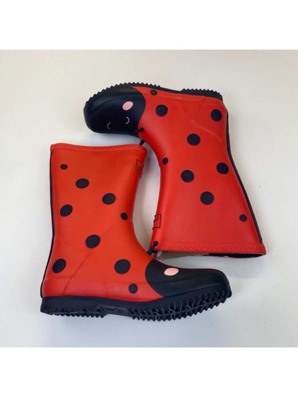 Joules Red Ladybug Rain Boots Big Kids Size 3 Red Black Pull On Wellie Boots - Picture 12 of 16
